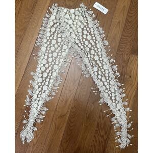 NWT Chicos Loredo Dangling Lace Fringe Skinny Oblong Scarf Cream NEW